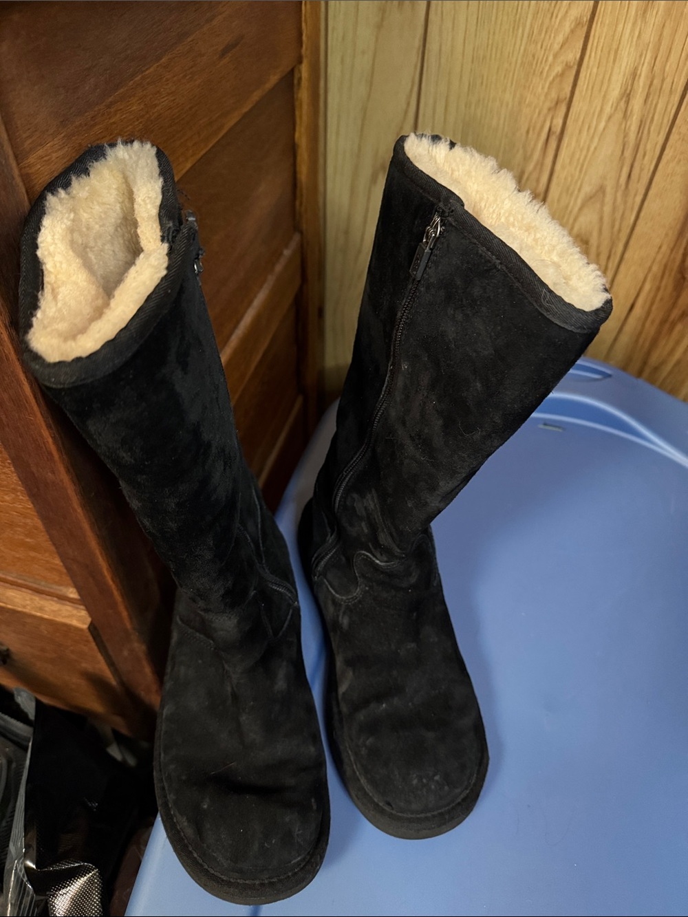 UGG Black Shearling-Lined Tall Suede Boots